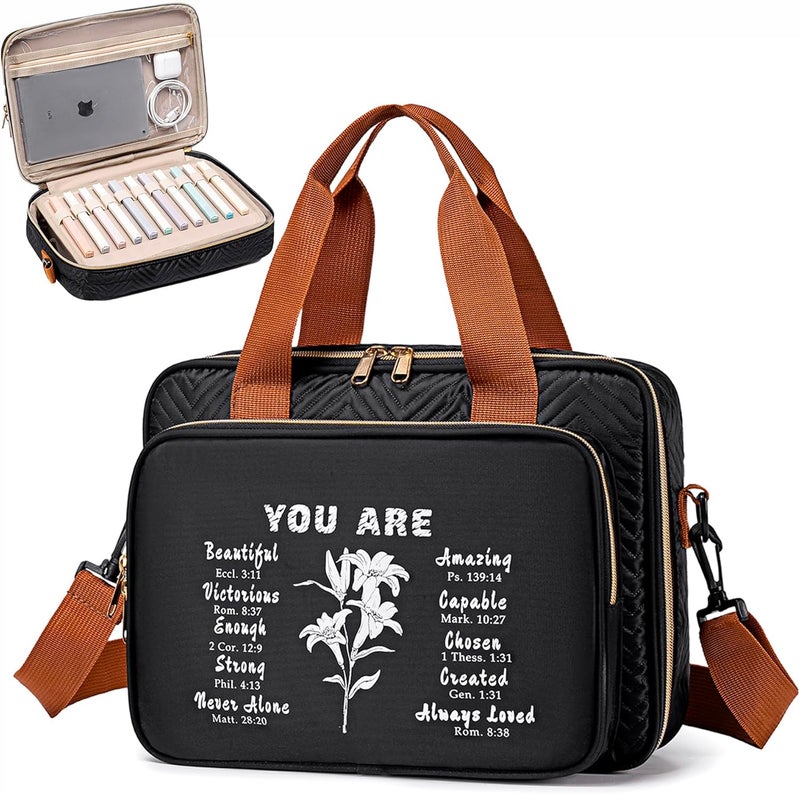 TuErCao Bible Cover Case for Women Men Study Supplies Bag Christian Catholic Spiritual Gifts Accessories with Shoulder Strap and Detachable Pen Highlighters Slots - Image 1